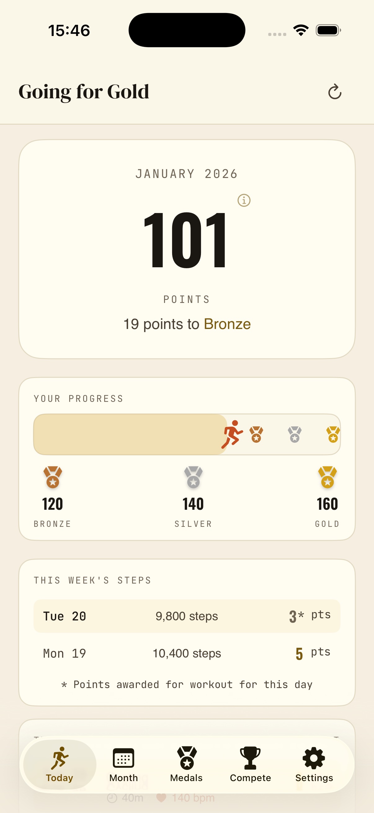 Home screen showing points progress
