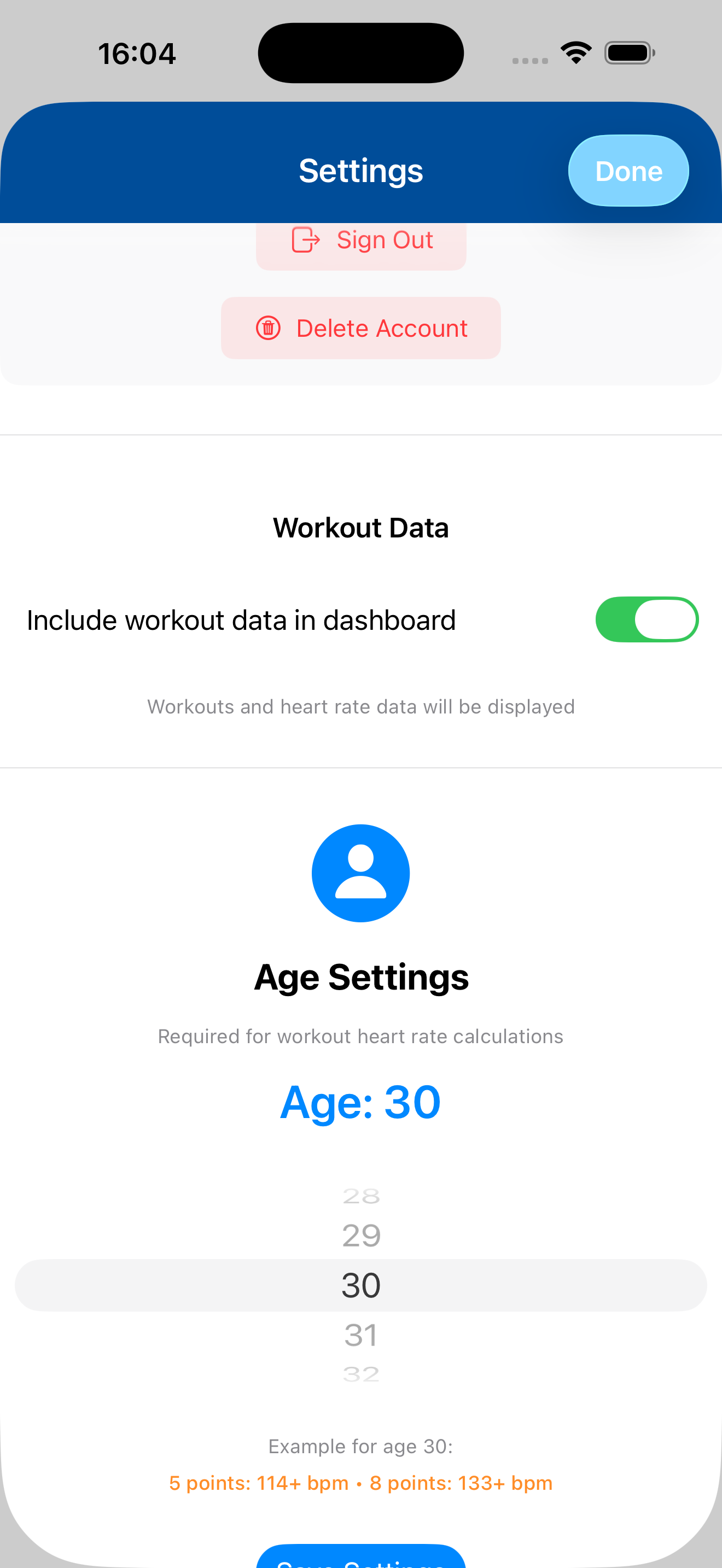 Workouts on, set age