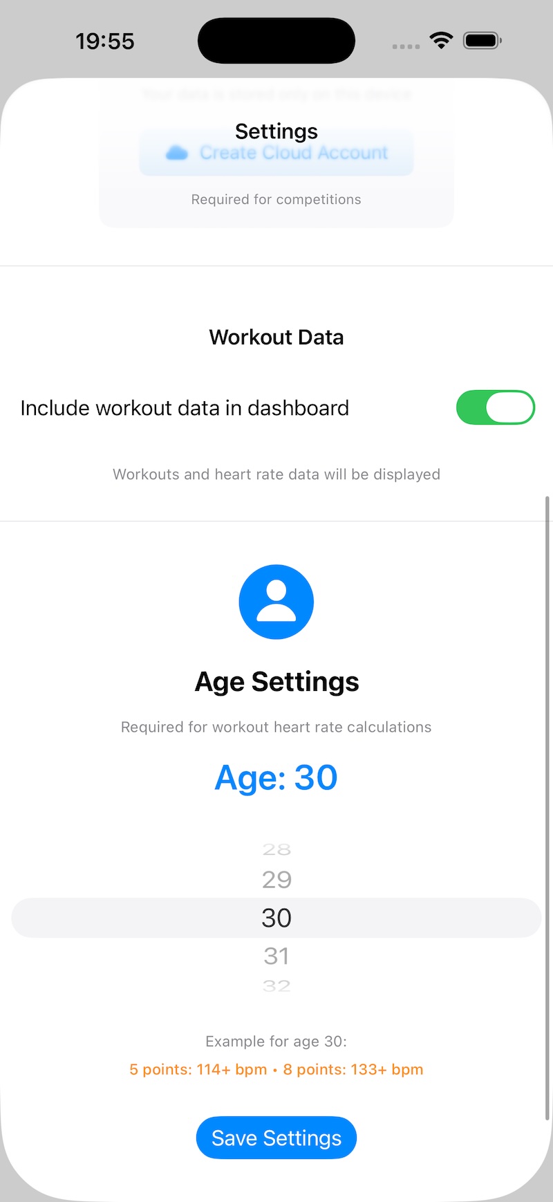 Workouts on, set age